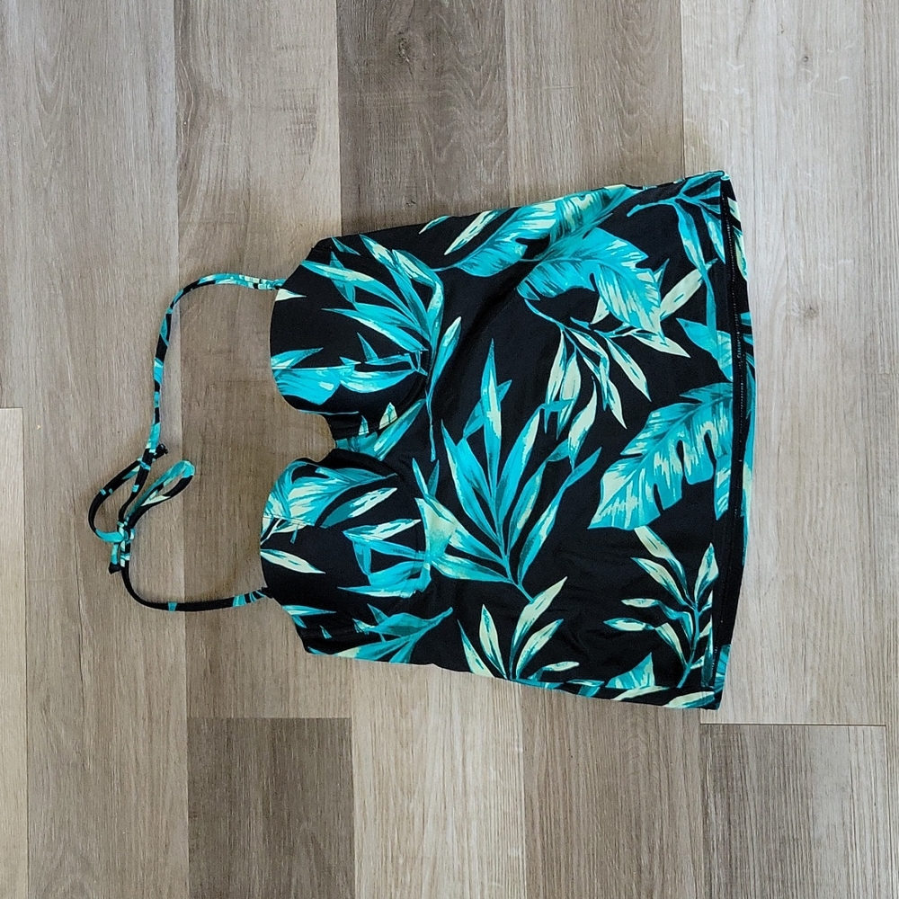 Old Navy Tankini Top Black w/ Tropical Leaves Size Large